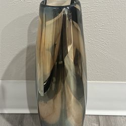 Murano Black And Gold Feathered Pattern Vase 