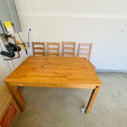 Solid Wood Dining Table with 4 Chairs