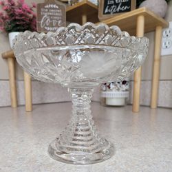 VINTAGE Ornate Cut Pressed Glass Pedestal Candy Dish 5" Tall