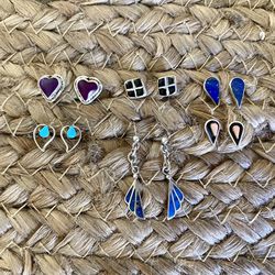 Lot of six Native American Sterling Silver Pairs of Earrings