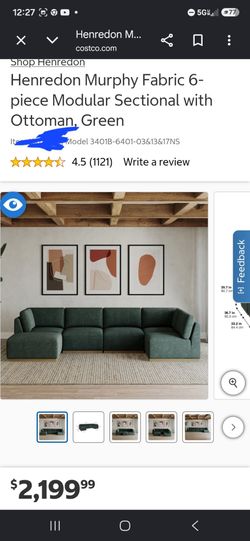 Henredon Murphy Fabric Modular Sectional with Ottoman - GREEN