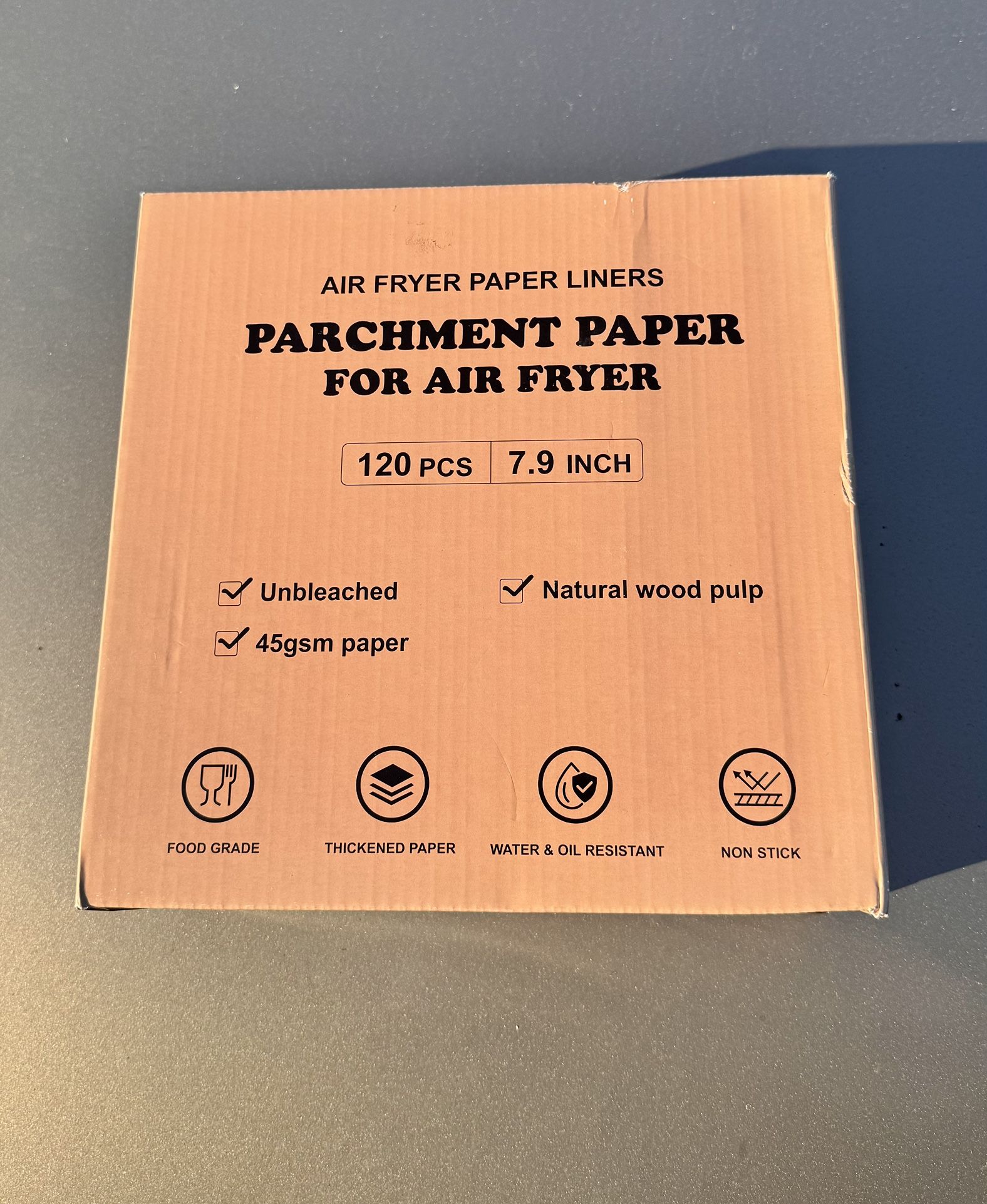 Air Fryer Paper Liners – 120 Count (7.9 Inch, Unbleached, Non-Stick)