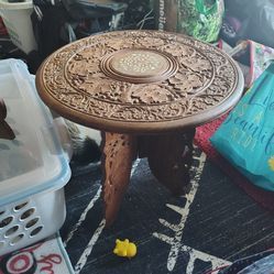 2 (a set) Vintage Anglo Indian Carved Wood Inlaid Tables w/Folding Base