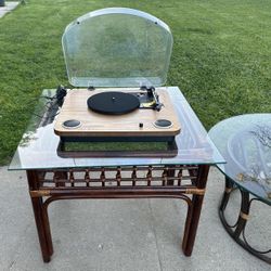 Bamboo Side Table And Record Player And Coffee Table $247.00