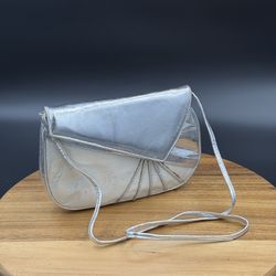 STUART WEITZMAN 70's disco rhinestone crystal silver clutch cross body bag purse 