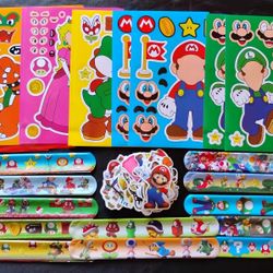 Super Mario Stickers and Snap on Bracelets lot

