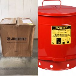 Justrite™ 14 Gallon Red Galvanized Steel Oily Waste Can With Foot Lever Opening Device