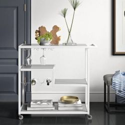 White Metal Rolling Bar Cart (Plant Stand Shelves)