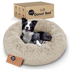 Brand new Donut Dog Bed - Premium Comfort for Anxiety Relief - Fluffy & Calming Design with Ultra-Plush Support (Size L Beige)