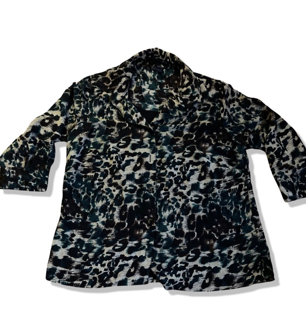Women’s George Brand Green And Brown Leopard Print Button Down Blouse Size 1X