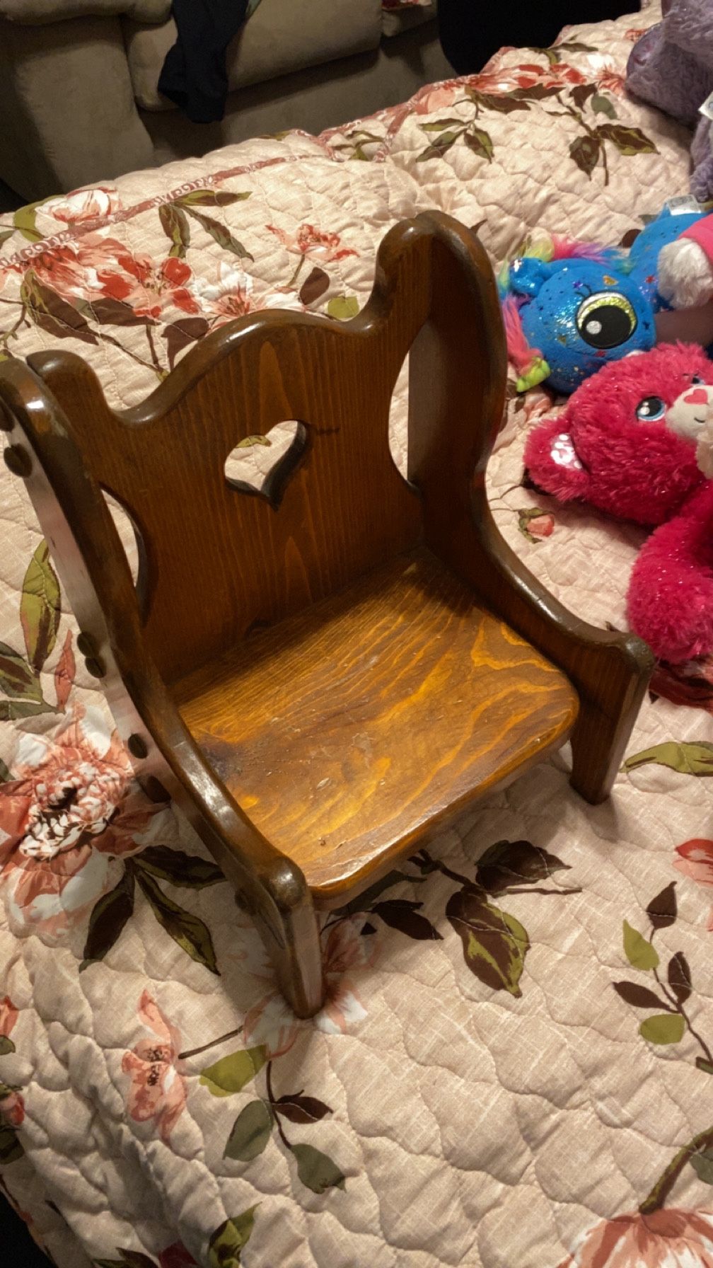hand crafted wooden chair and bed.