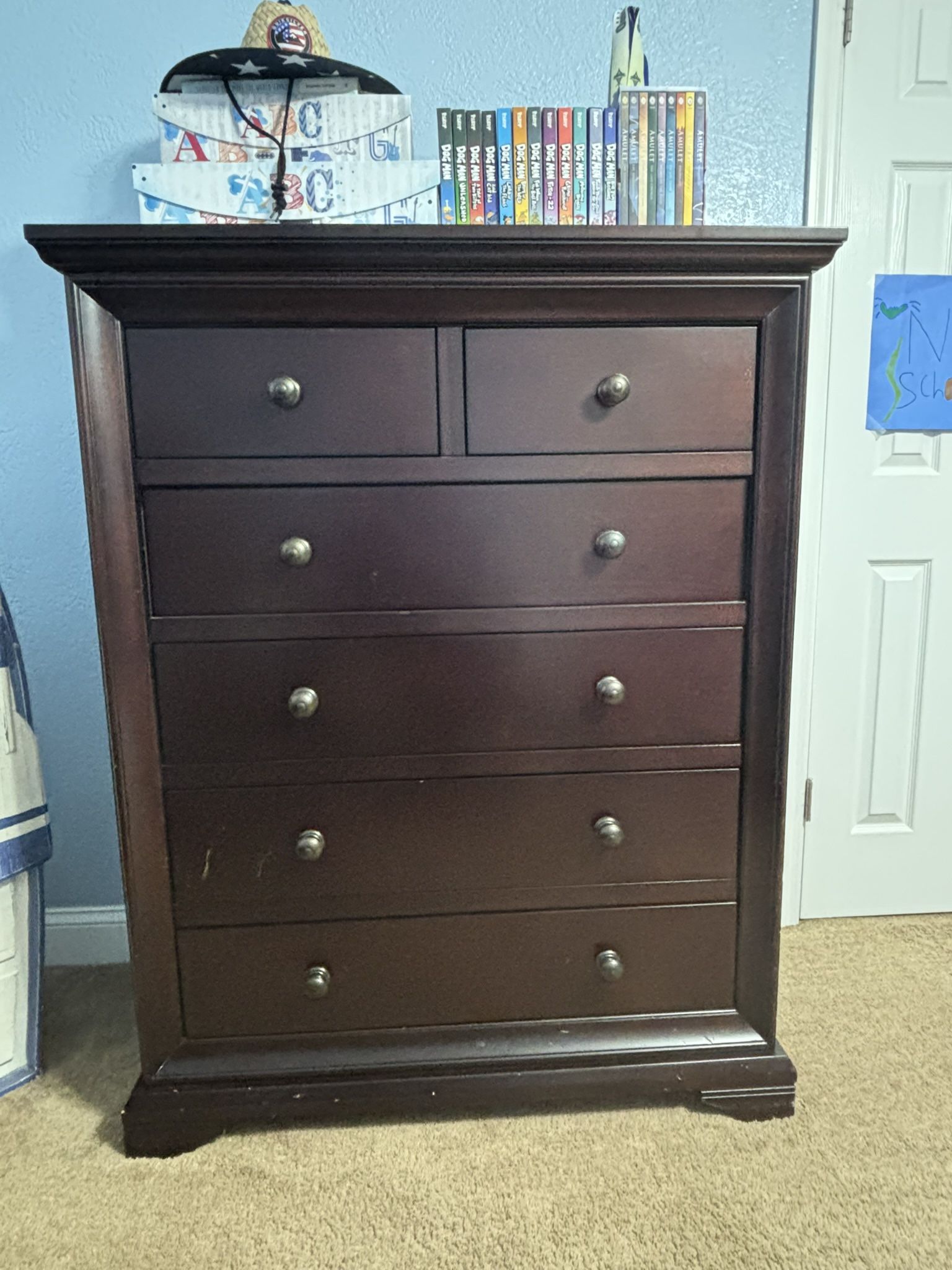 Full Bed With End Table, Dresser Drawers And Armoire