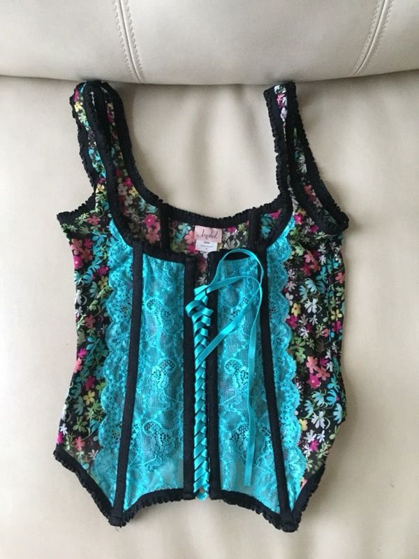Multi colored flora lace up corset size S