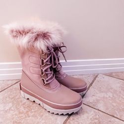 New Sorel Joan Of Arctic Pink Faux Fur Waterproof Boots Size 7.5
