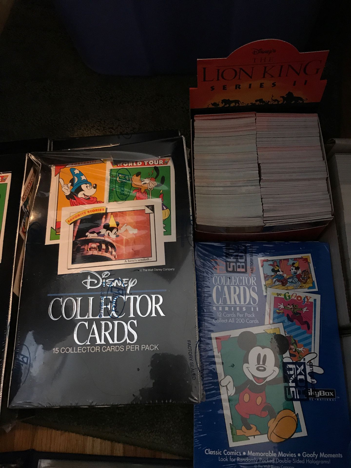 Disney Collector Cards 5 unopened boxes, ~4 opened boxes—all for $75
