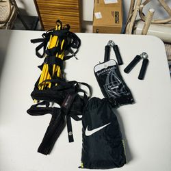BUNDLE: Lifting Straps, Speed Parachute, Speed Ladder, Grip Strengthener, & Weighted/Anti-grip Basketball Gloves