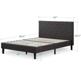 Queen Upholstered Platform Bed Frame with Diamond Tufted Headboard
