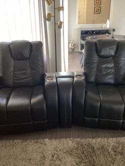 Black Faux Leather Reclining Theater Seating Set!