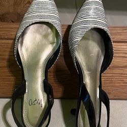 Black & white striped kitten heels size 8