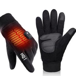 Rechargeable Heated Winter Gloves Women Men, Polar Fleece, Black