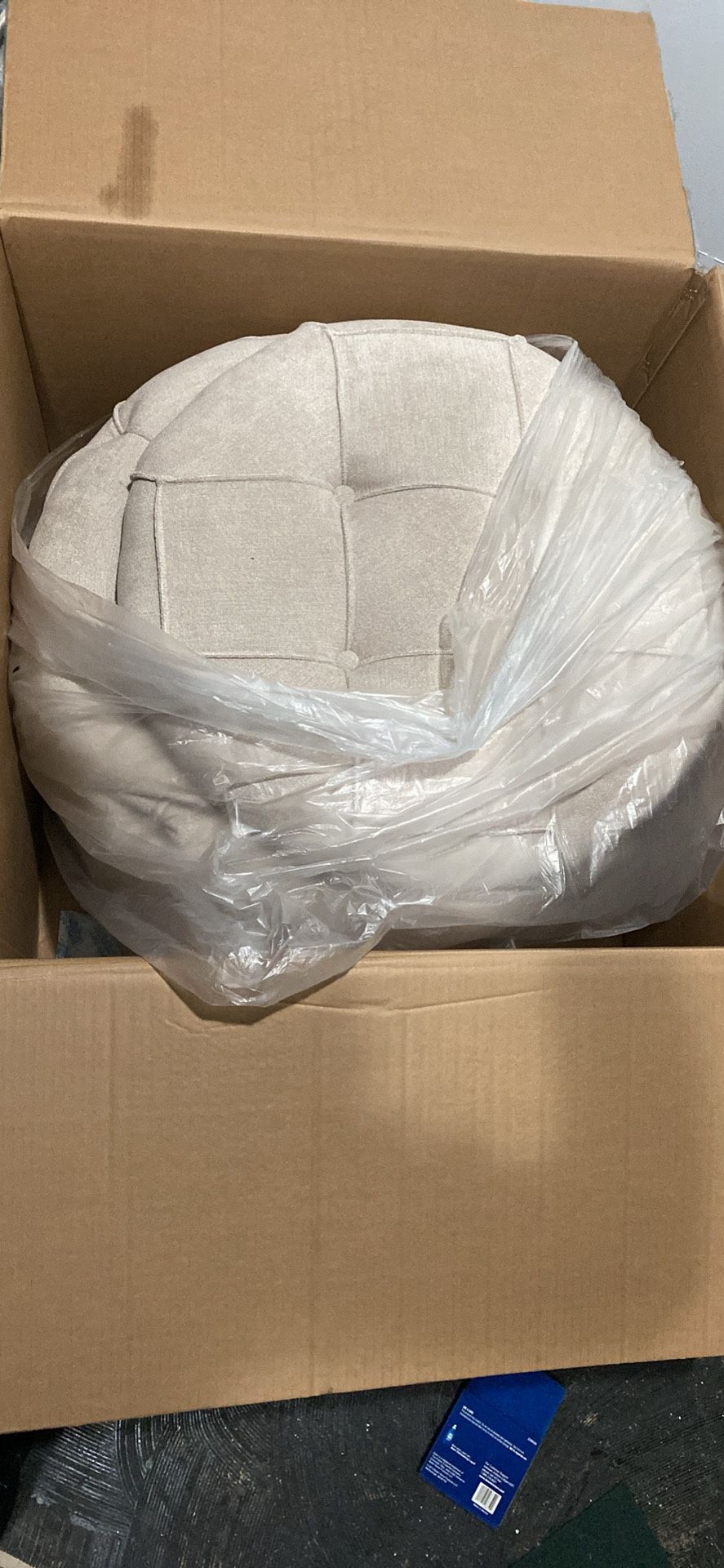 Ottoman Beige Storage Round