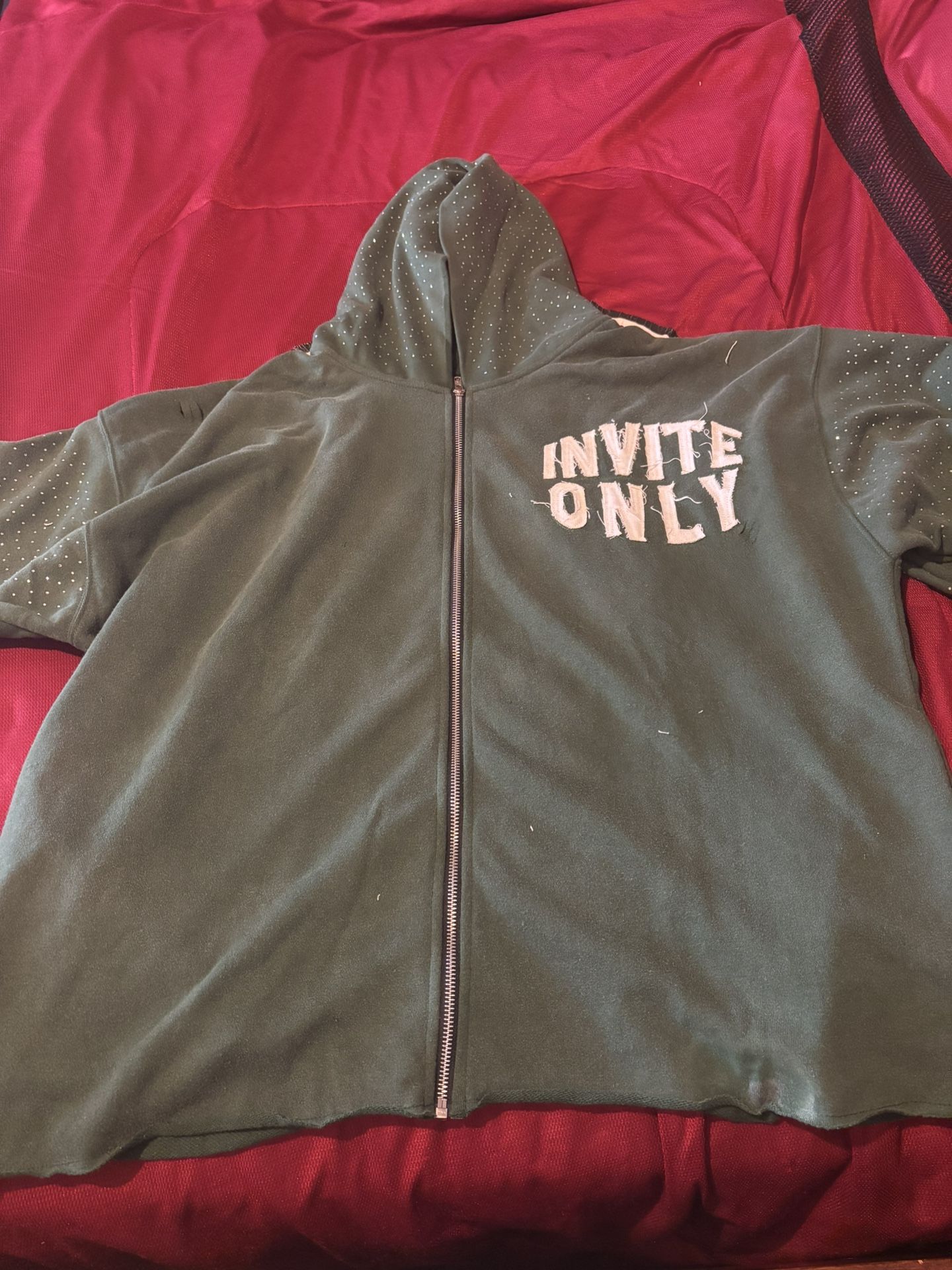Green Rhinestone Zip-up Hoodie