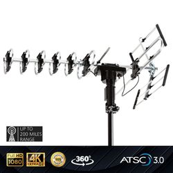 Five Star Motorized Outdoor TV Antenna 360° Rotation, 4K/1080P, Up To 200 Mile Long Range, UHF/VHF/FM + Remote, 40 FT RG6 Cable