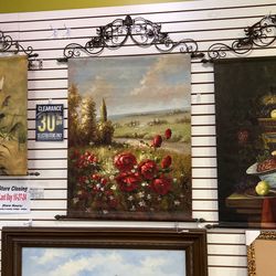 Red poppies flower scenery Oil Painting With Metal Rod 