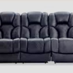 Black Leather modern recliner sofa and loveseat set 4 recliner chairs