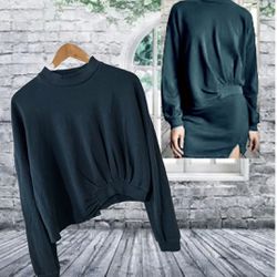 Lanston Crop Ruched Sweater OversizeMatte Blue Green Soft Tencel Size S Women’s