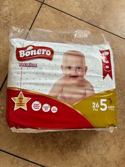 Bonero Premium Diapers Size 5 Junior 26 Pack. Two packs for $15.