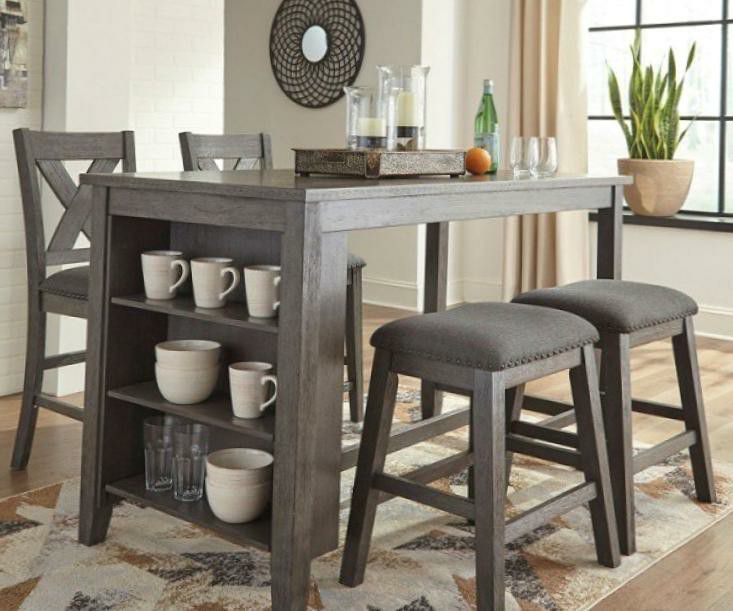 Cool Grey Island Table with storage and stools
