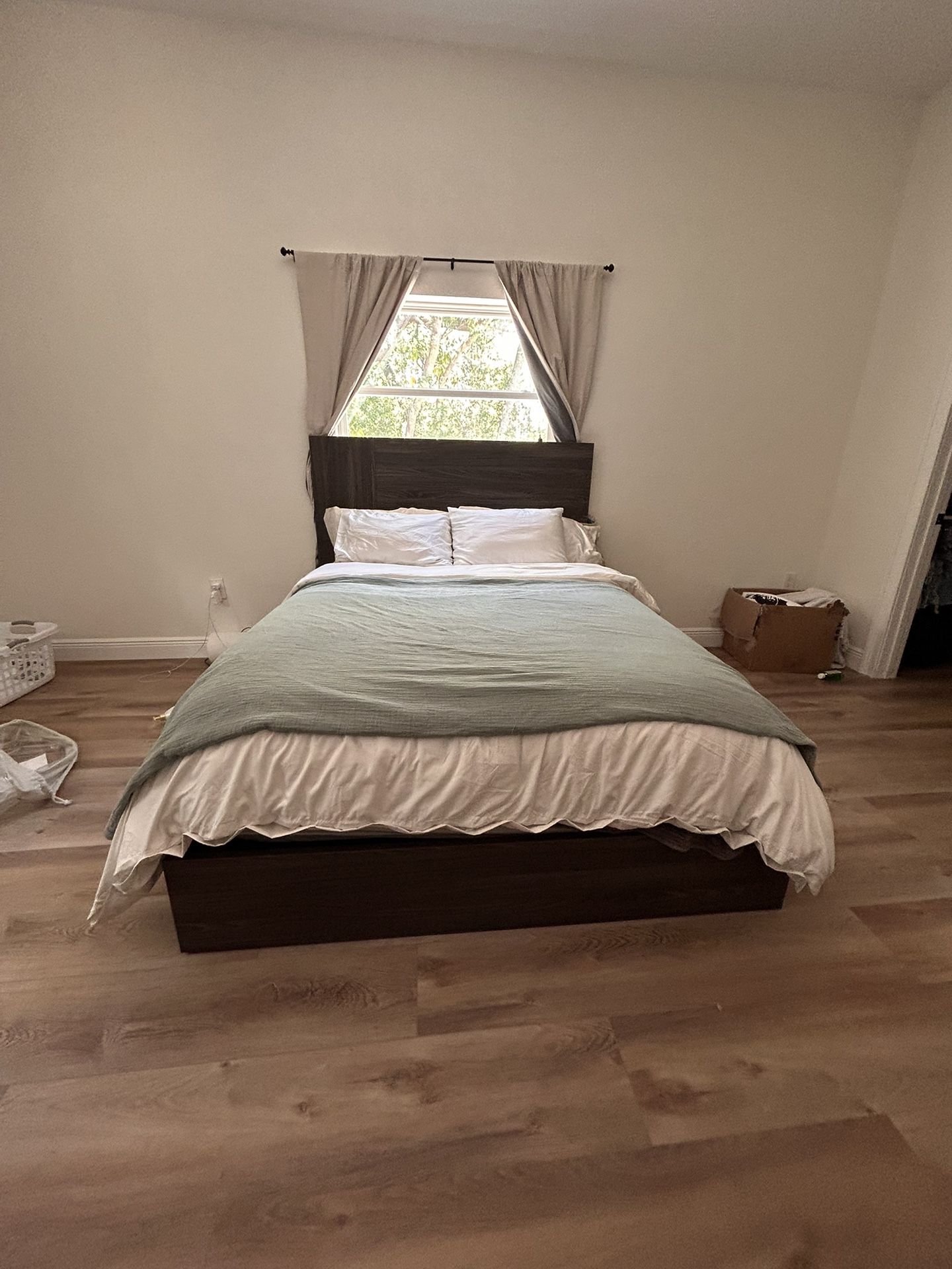 Real Wood Gray Bed Frame 