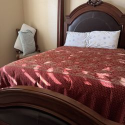 Queen Bed With Mattress, Box Spring And Side Table