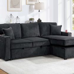 Corduroy Sectional Sleeper With Storage 