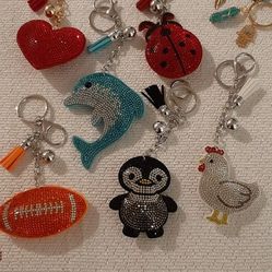 Rhinestone embellished keychains $10. each
