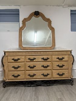 Elegant Stone, Steel And Wood Dresser