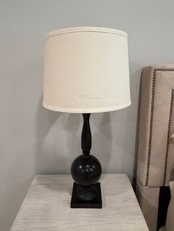 Black Table Lamp with Linen Drum Shade