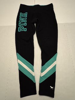 Pre Owned Good Last Photo Print Cracking  Victoria’s Secret PINK Yoga Leggings  Printed Aqua Green Black White  Women  Size Medium