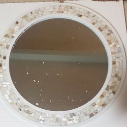 Round Mirror 20 Inch White Wood Shell Mother Pearl