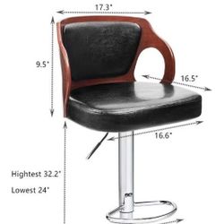 Homall Bar Stool Walnut, Adjustable Height Modern Barstools Vinyl Seat (Black)