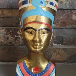 Vtg Egyptian Queen Nefertiti Bronze Bust Statue 6.15"X2.5"X1.5" Made In India