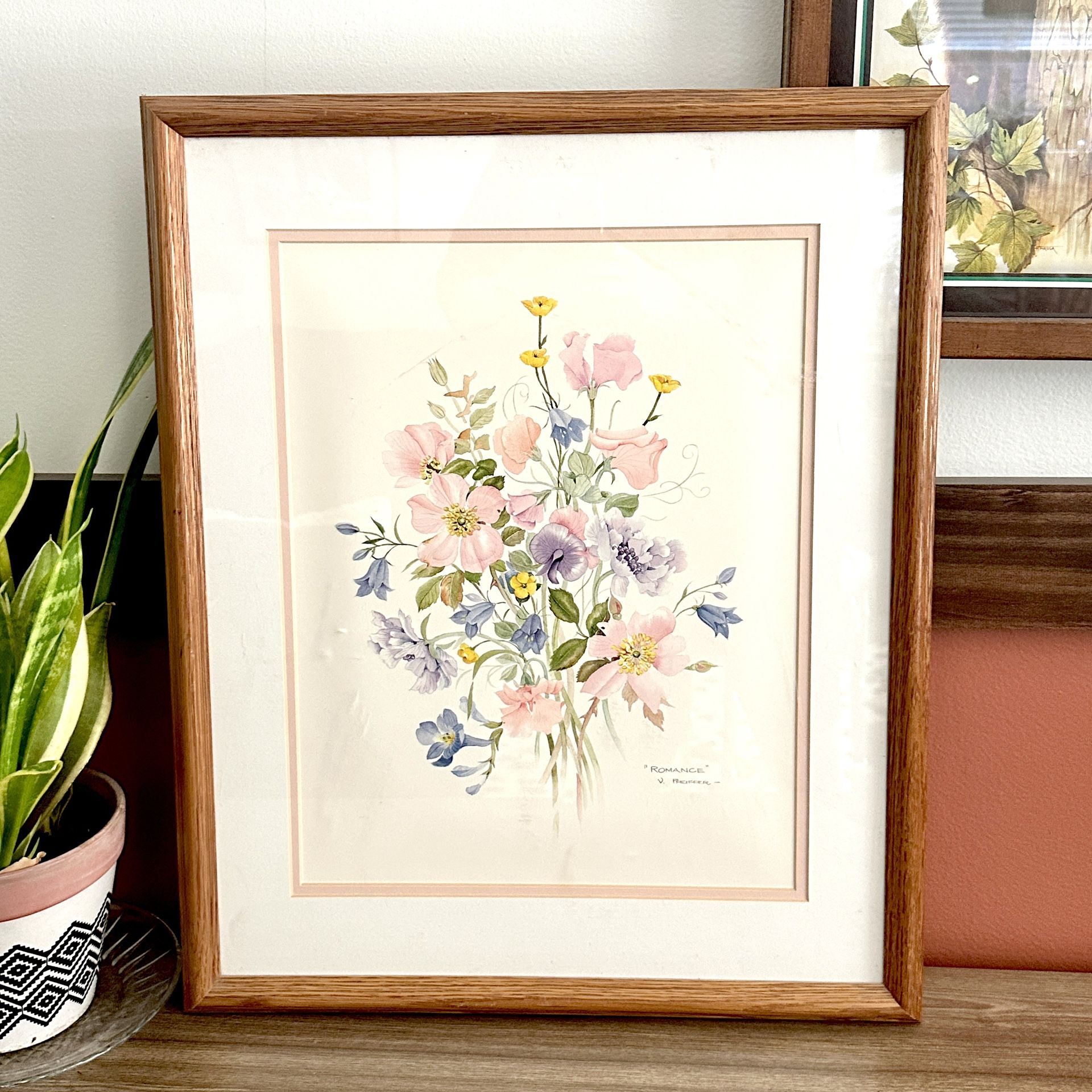 Romance by Valerie Pfeiffer Bespoke Floral Painting Soft Pastel Print Wood Framed Art 17.5x21.5”