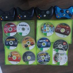 Xbox 360 Controllers, Power Box, And Games!