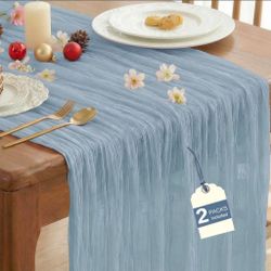 2 Pack Dusty Blue Cheesecloth Table Runner for Birthday Party Home Decor
35x120 Inch Boho Gauze Dining Runner for Wedding Baby Shower Decorations Summ
