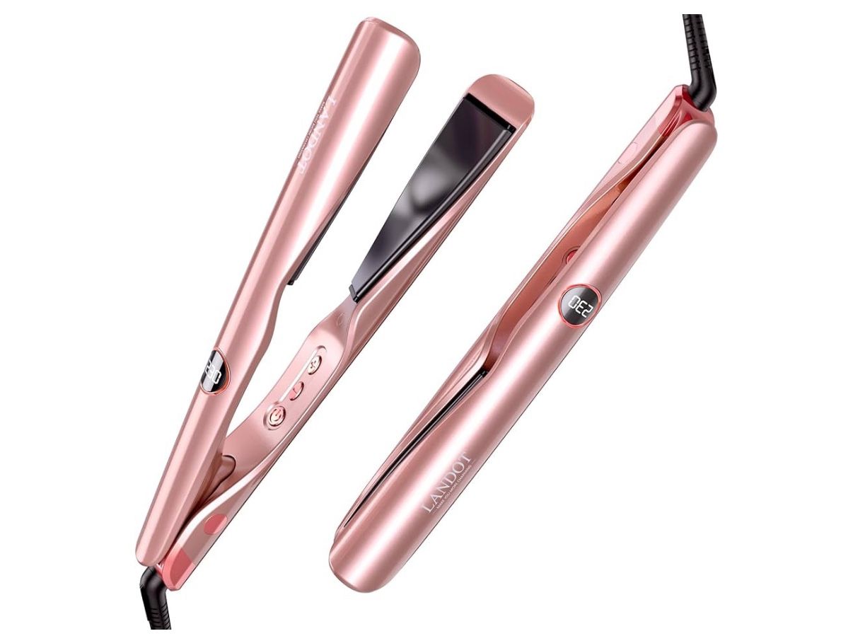 New - LANDOT 2-in-1 Flat Iron Curling Iron