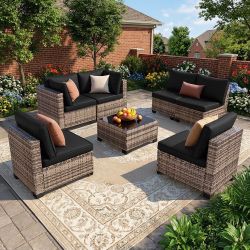 New 7 Pieces Wicker Outdoor Patio Furniture set Sectional Sofa Set ottoman table