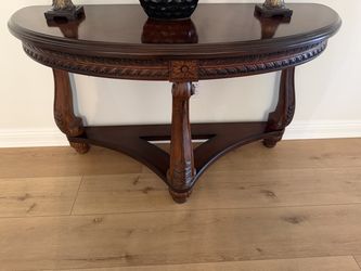 Ashley Furniture Grace Elegance Carved Cherry Sofa Console Table
