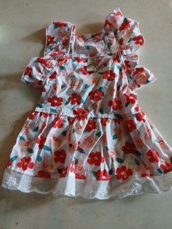 New red flower print cotton puppy dog dress