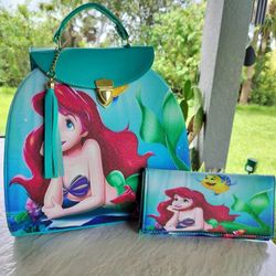 Ariel,The Little Mermaid Purse Bag/Backpack And Wallet 